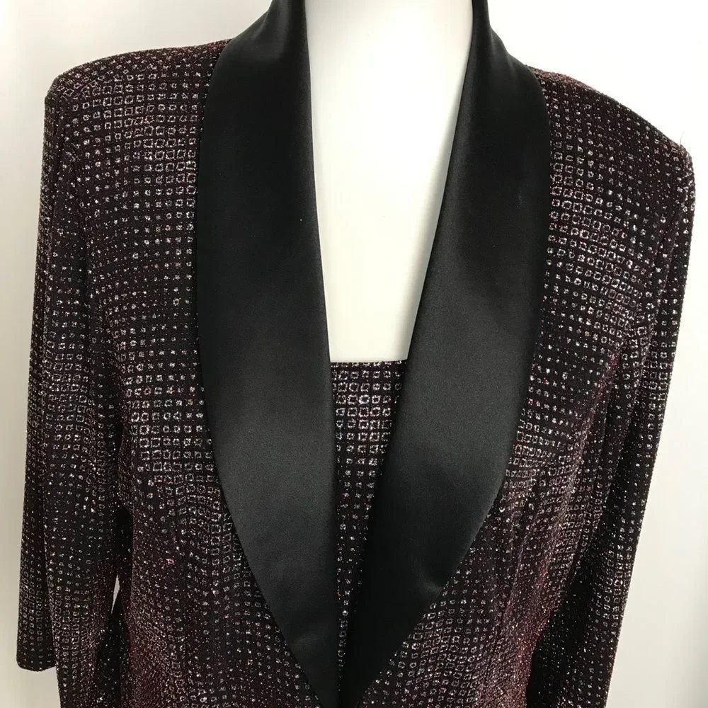 Black with Red Glitter Twinset Black Satin Shawl Tuxedo Lapel